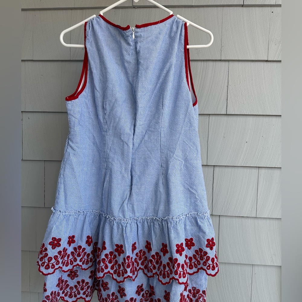 Stellah Blue White Red Stripe Embroidered Relaxed Fit Tiered‎ Dress Size Medium - Picture 3 of 4